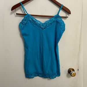 Vintage Y2K Fairy Lace Trim Cami with Sequins Brittany Womens S Teal Blue